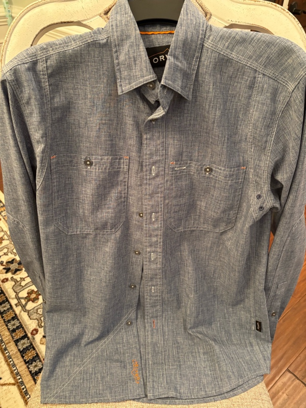 Orvis Tech Chambray Long Sleeve Shirt Light Blue Work Active Fishing Outdoors Sm